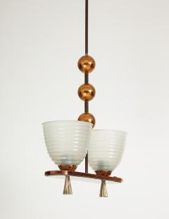 1940s Italian Copper And Brass Chandelier With Glass Shades - 3384910