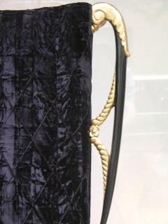 1940s Italian Late Art Deco Pair Gilded Black Lacquered Chairs in Black Velvet - 2885162