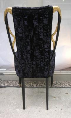 1940s Italian Late Art Deco Pair Gilded Black Lacquered Chairs in Black Velvet - 2885166