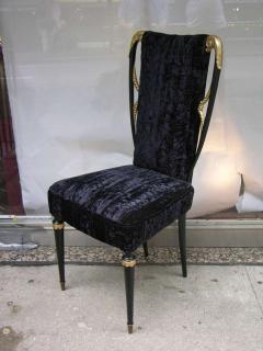 1940s Italian Late Art Deco Pair Gilded Black Lacquered Chairs in Black Velvet - 2885171