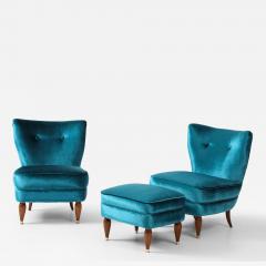 1940s Italian Petitte Slipper And Ottoman In Velvet Upholstery - 4507975