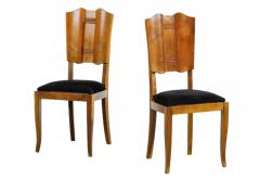 1940s Italian carved oakwood velvet dining chairs - 3721107