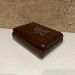 1940s Mexico Hand Carved Exotic Mahogany Box with Silver Aztec Indian - 2678740
