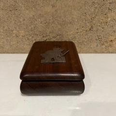 1940s Mexico Hand Carved Exotic Mahogany Box with Silver Aztec Indian - 2678741