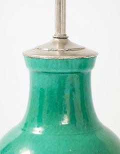 1940s Pair of Large Ceramic Lamps With A Stunning Emerald Green Glaze  - 4721489