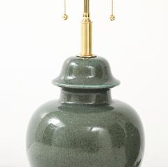 1940s Pair of Moss Green Glazed Ceramic Ginger Jar Lamps - 4270944