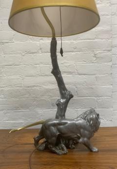 1940s Pewter and Bronze Lion Lamp - 2078502