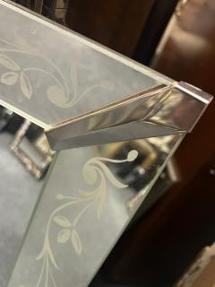 1940s REVERSE PAINTED FLORAL BORDER RECTANGULAR MIRROR WITH CHROME CORNERS - 4247740