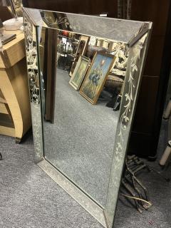 1940s REVERSE PAINTED FLORAL BORDER RECTANGULAR MIRROR WITH CHROME CORNERS - 4247741