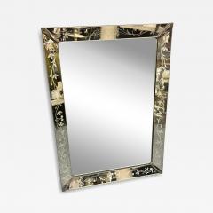 1940s REVERSE PAINTED FLORAL BORDER RECTANGULAR MIRROR WITH CHROME CORNERS - 4279235