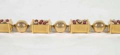 1940s Retro Ruby Diamond Rose Gold Link Bracelet - 1613031