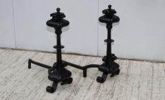 1940s Scrolled Iron Large Pair Of Andirons - 1719080