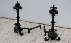 1940s Scrolled Iron Large Pair Of Andirons - 1719081