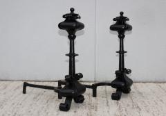 1940s Scrolled Iron Large Pair Of Andirons - 1719082