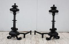 1940s Scrolled Iron Large Pair Of Andirons - 1719083