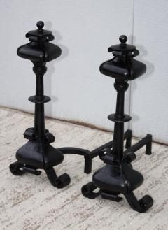 1940s Scrolled Iron Large Pair Of Andirons - 1719085