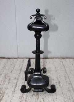 1940s Scrolled Iron Large Pair Of Andirons - 1719086