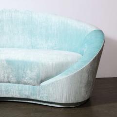 1940s Style Modernist Custom Sweeping Curved Sofa in Aquamarine Velvet - 3197483