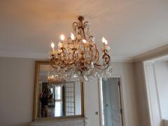 1950 Chandelier Cage Italy 12 Lights Golden Wood and Crystal - 2320158