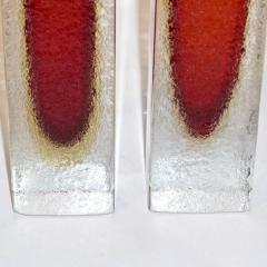 1950 Italian Pair of Organic Crystal Yellow Red Murano Art Glass Flower Vases - 552122