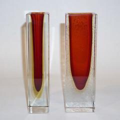 1950 Italian Pair of Organic Crystal Yellow Red Murano Art Glass Flower Vases - 552123