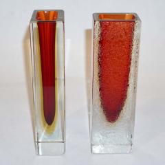 1950 Italian Pair of Organic Crystal Yellow Red Murano Art Glass Flower Vases - 552124