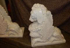 1950 Pair of Statuary White Marble Sphinxes - 2323183