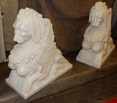 1950 Pair of Statuary White Marble Sphinxes - 2323184
