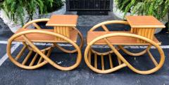 1950 s Bent Rattan Bamboo Side Table Nightstands a Pair - 1795972