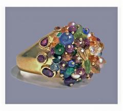 1950 s French 18K Multi Gem Tutti Frutti Dome Cocktail Ring Heavy Quality - 474033
