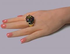 1950 s French 18K Multi Gem Tutti Frutti Dome Cocktail Ring Heavy Quality - 474036