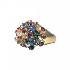 1950 s French 18K Multi Gem Tutti Frutti Dome Cocktail Ring Heavy Quality - 475776