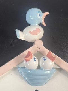 1950S HAND PAINTED WOODEN MOTHER BIRD WITH TWO BABIES IN NEST LIGHT SWITCHPLATE - 3746271