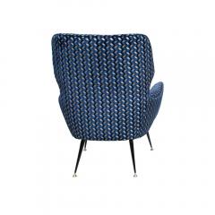 1950s Armchair Blue Gold Black White Velvet Upholstery By Gigi Radice - 1668309