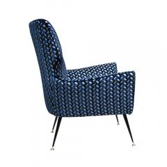 1950s Armchair Blue Gold Black White Velvet Upholstery By Gigi Radice - 1668310