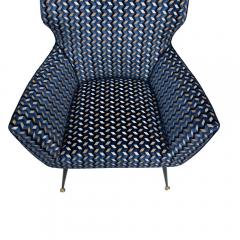 1950s Armchair Blue Gold Black White Velvet Upholstery By Gigi Radice - 1668312
