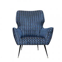 1950s Armchair Blue Gold Black White Velvet Upholstery By Gigi Radice - 1670229