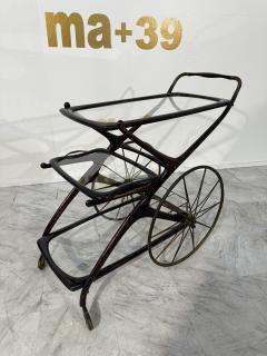 1950s Bar Trolley with Spoked Wheels and Glass Shelves - 4203580