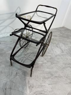 1950s Bar Trolley with Spoked Wheels and Glass Shelves - 4203587