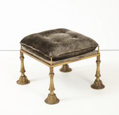 1950s Brass And Crushed Velvet French Ottoman - 4610681
