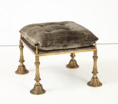 1950s Brass And Crushed Velvet French Ottoman - 4610683