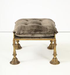 1950s Brass And Crushed Velvet French Ottoman - 4610685