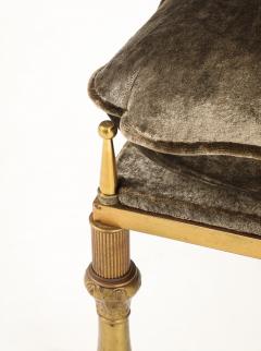 1950s Brass And Crushed Velvet French Ottoman - 4610686