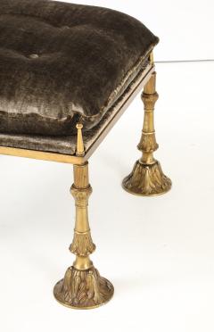 1950s Brass And Crushed Velvet French Ottoman - 4610687