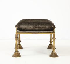 1950s Brass And Crushed Velvet French Ottoman - 4610690