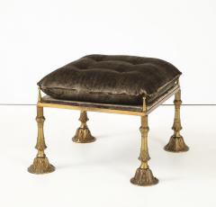 1950s Brass And Crushed Velvet French Ottoman - 4610691