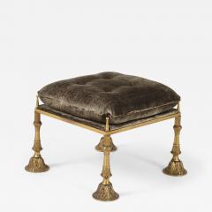 1950s Brass And Crushed Velvet French Ottoman - 4613859
