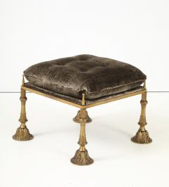 1950s Brass And Crushed Velvet French Ottoman - 4613861