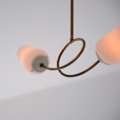 1950s Brass Chandelier with Twin Opaline Glass Shades - 4382865