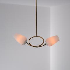 1950s Brass Chandelier with Twin Opaline Glass Shades - 4382867